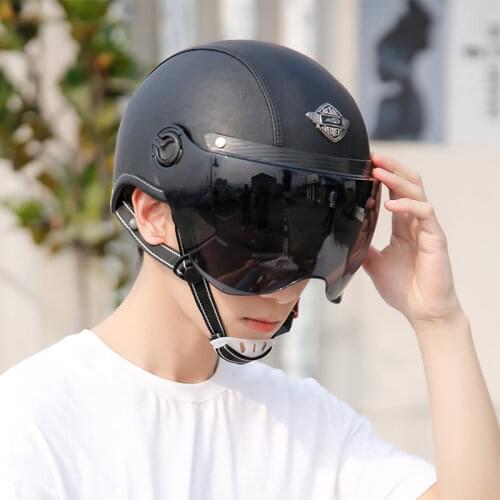 German Leather Helmet Retro Style BLACK Motorcycle Open Face Half Helmet Chopper Biker Pilot Vespa camouflage