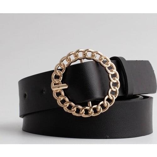 2020 New Designer Womens Hollow Out O Ring Round Buckle Belt Female Adjustable Black White Brown Leather Waist Belts for Women