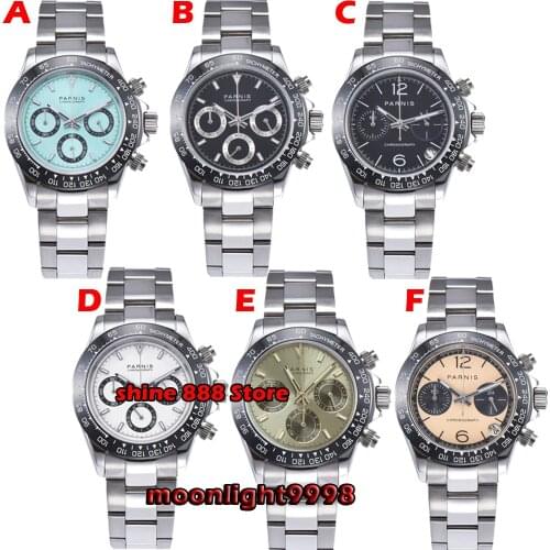 New arrive 39mm PARNIS white dial quartz mens watch solid case full Chronograph