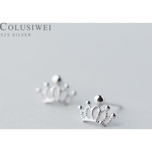 Colusiwei New Arrival Noble Stylish Crown Stud Earrings for Women Genuine 925 Sterling Silver Hollow out design Jewelry Female
