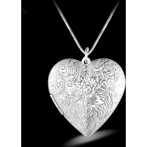 New 925 Sterling Silver Necklace Heart Frame Pendant Necklace Can Be Loaded With Photo DIY Jewelry Gift