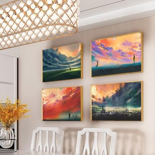 Landscape Sunrise Romantic View Oil Painting on Canvas Poster Prints Cuadros Wall Art Pictures For Living Room Home Decoration