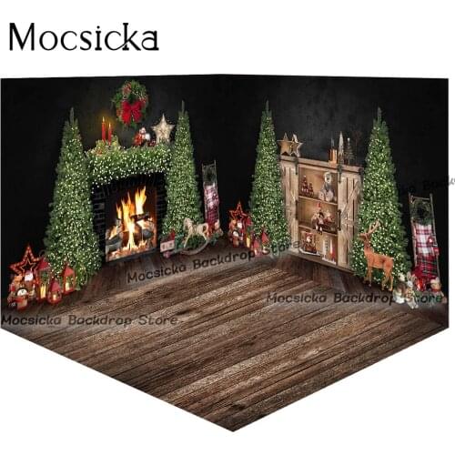 Christmas Tree Backdrop for Fireplace Photography Newborn Baby Portrait Photo Background Fire X-mas Holiday Toy Party Decoration