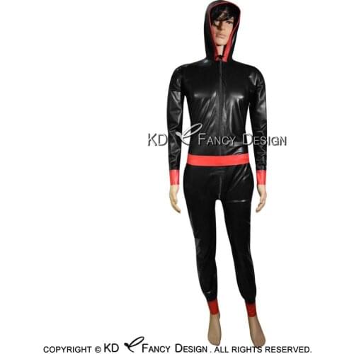 Sexy Military Latex Catsuit With Hoodies Belt Pockets Front And Crotch Zipper Rubber Body Suit Bodysuit Zentai Overall LTY-0084