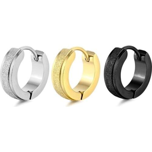 Matte Black/Gold/Steel Color Stainless Steel Earrings Women Men Frosted Hoop Earrings Punk Hip Hop Jewelry For Couple Jewelry