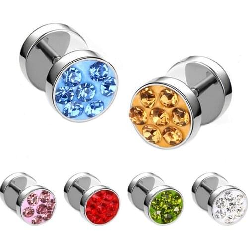 1 piece Colourful Inlay Crystal Barbell Dumbbell Stud Earrings For Women Girls Stainless Steel Screw Hypoallergenic Ear Jewelry