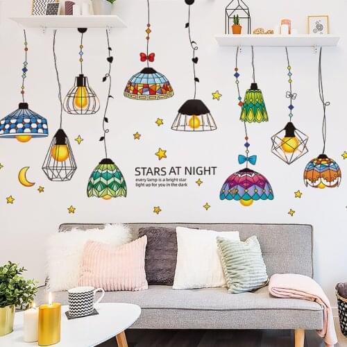 [shijuekongjian] Colorful Chandeliers Wall Stickers DIY Light Bulbs Mural Decals for Living Room Kids Bedroom House Decoration