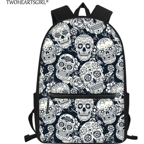 Twoheartsgirl Girls Boys School Bags Cool Floral Sugar Skull Print Bookbags for Kids Primary Middle School Children Schoolbags