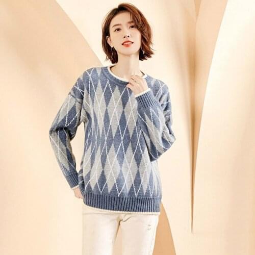 2021 Winter Korean Fashion Sweater Women Jacquard Knitted Female Warm Pullovers Ladies Long Sleeve O- Neck Soft Jumpers Tops