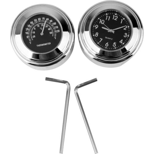7/8"-1" Motorcycle Handlebar Black Dial Clock Temp Thermometer For Harley
