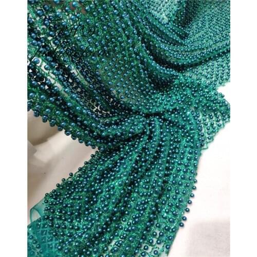 Embroidery beaded lace fabric for bridal emerald pearl tulle fabric for wedding dress/evening dress