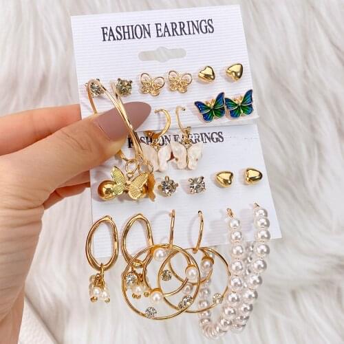 FNIO Fashion Gold Hoop Earrings Set Women Pearl Earrings Metal Circle Punk Earring 2021 Female Fashion Jewelry