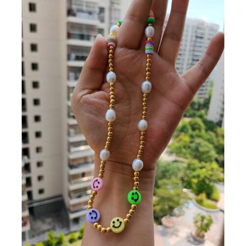 1pc Hot Sale Natural pearl Necklace 8-9mm Fresh Chrysanthemum Pearl Bead with Colorful Smile Beads Necklace Jewelry For Girl