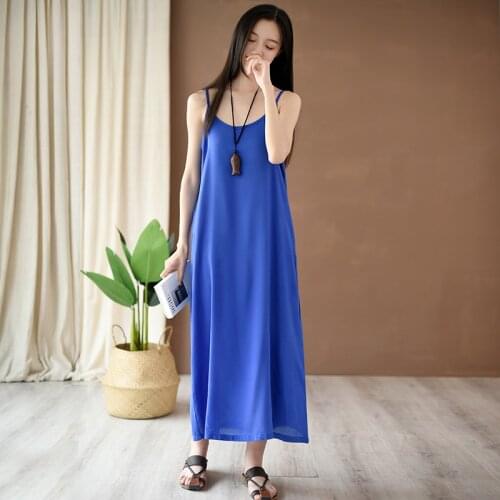 Plus size for women Slips Spaghetti Strap Dress Women Cotton Thin Long full Slip Solid Summer Loose Casual Tank Petticoat Dress