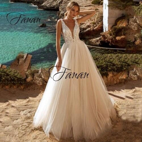 Deep V-Neck Backless Wedding Dress Spaghetti Straps Lace Appliques Sleeveless Tulle Bridal Gown robe de soirée de mariage платье