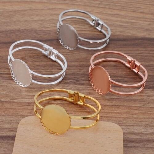 10pcs Silver Plated DIY Bangle Bracelet with 25mm 30mm Round Bezel Cameo Cabochon Base Blanks Cuff Bracelet Settings for Women