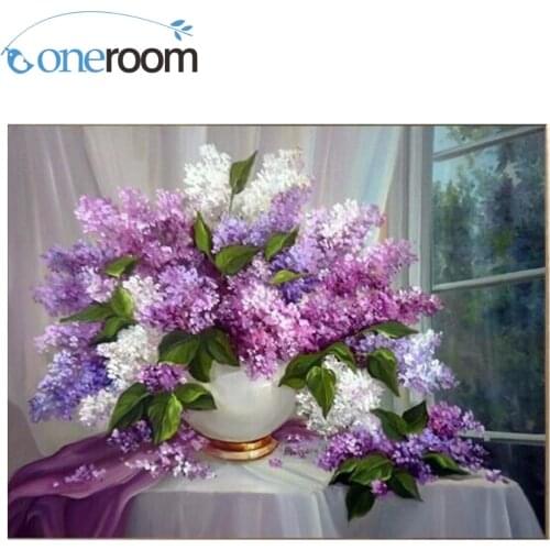 59-45 Needlework Crafts Full Embroidery DIY Counted Cross Stitch Kit 14 ct Oil painting Purple and White Flowers