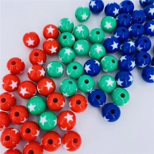 12/16/20mm Acrylic Beads With Five-pointed Printed Colored Beads For Making jewelry DIY Bracelet Necklace Earrings For Pandora