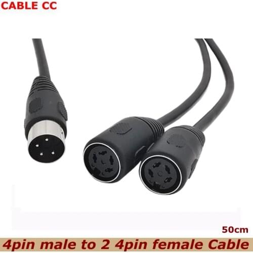 DIN 4-pin Male to Dual 4-pin Female Audio and Video Cable S-terminal Midi 4-pin for Keyboards and Medical Equipment 50cm