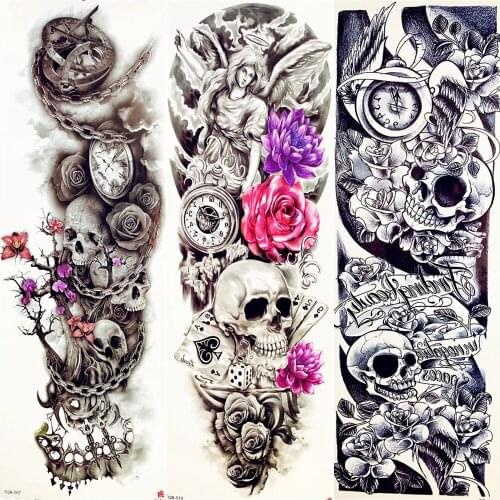 Body Art Painting Ghost Temporary Tattoo Angel Men Boys Legs Poker Summer Tatoo Full Arm Stickers Large Legs Fake Tatto Chains