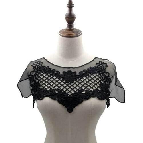 Black 3D Lace Flower Collar Patch Embroidery Floral Motif Lace Fabric Appliques Dress Guipure On The Cloth Sewing Embellishments