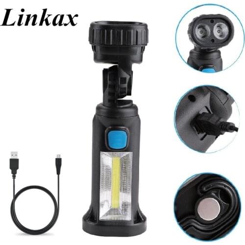 COB+XPE LED Work Light Lamp USB Flashlight With Hook/Magnet Phone Charging LED Flash Lamp Torch Built in Battery With USB Cable