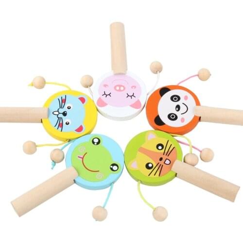Wooden Rattle Drum Musical Instrument Percussion Toys Cartoon Wooden Baby Rattle Music Toys Kid Child Early Education Tool Gifts
