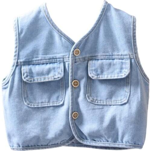 2021 Baby Denim Vest Girl Jeans Jacket Casual Outerwear Children Clothing Spring Autumn Bebe Clothes Kids Boys Toldder Tops 0-7t