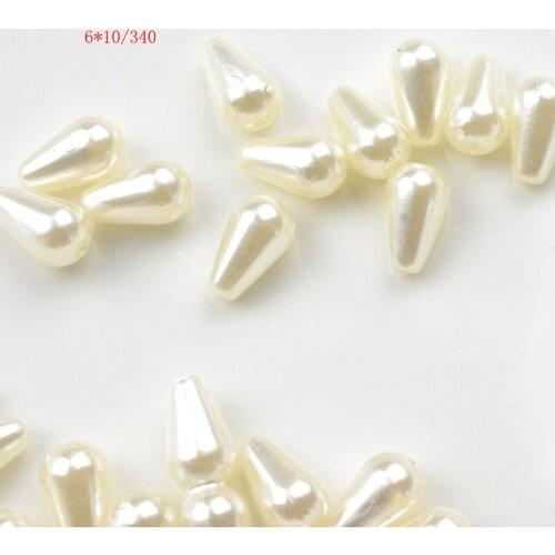 FLTMRH 40pcs 6*10mm ABS Ivory Imitation Pearl Top Beads Straight Hole Water Drop Beads For DIY Jewelry Earrings Making