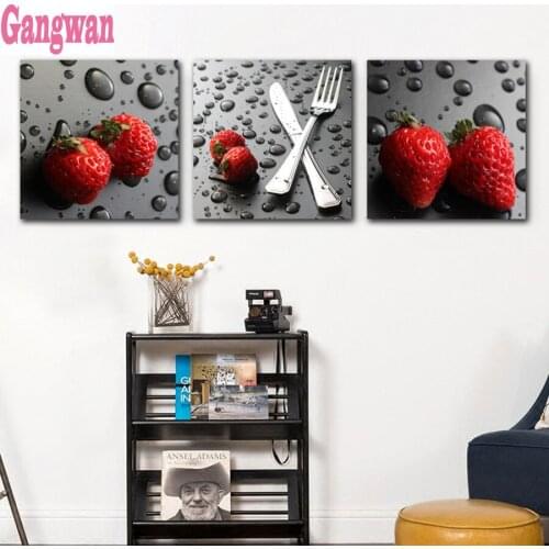 Fruit Strawberry 5D Diy New Arrivals Diamond Painting Diamond Embroidery food Diamond Mosaic Paintings 3 pcs kitchen Decoration