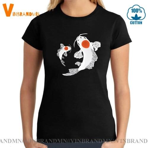 Women 3D Twin Koi Fish Cotton O-neck T-Shirt Tai Chi Style Carp Tattoo Japanese World Animal Painting Loose Casual Yin Yang Tees