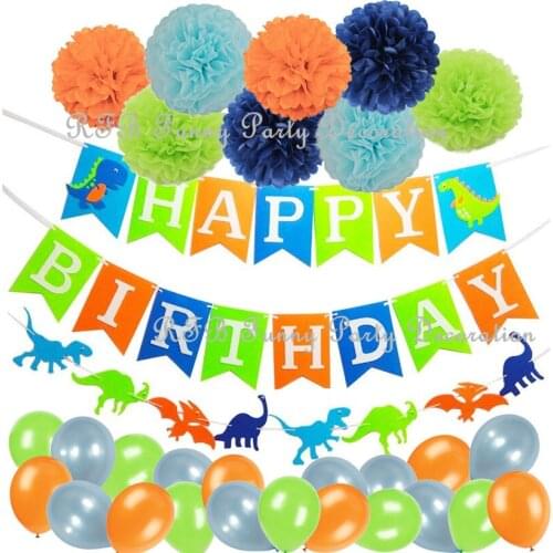 Dinosaur Happy Birthday Banner Party Supplies Decorations Dino Jungle Jurassic Garland Photo Props for Kids First Birthday Party