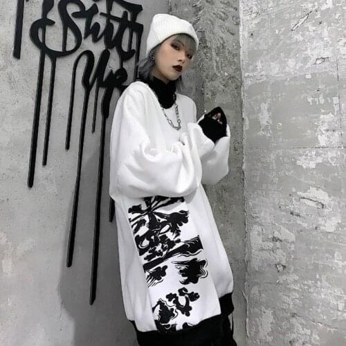 HOUZHOU Gothic Harajuku White Hoodies Streetwear Women Hip Hop Oversize Goth Autumn Pullovers Female Vintage Sweatshirt Velvet