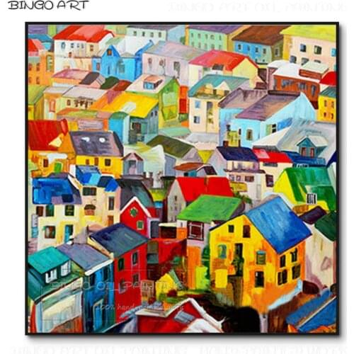 Artist Hand-painted High Quality Rich Colors Abstract Houses Oil Painting Kinds of Beauty Houses Painting for Wall Decoration