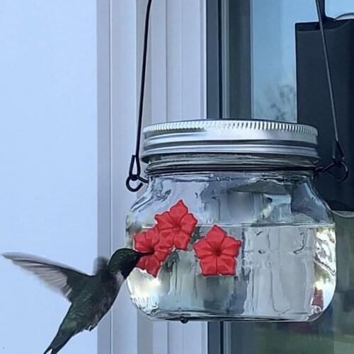 Mason Jar Hummingbird Feeder Garden Glass Jar Red Flower Shape Durable And Easy To Clean Hummingbird Feeder Bird Accessories