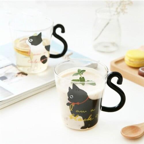 Cute Cat Coffee Mugs and Cups Creative Cartoon Handle Water Glass Milk Drinkware Wine Champagne Glasses For Drinking Glassware