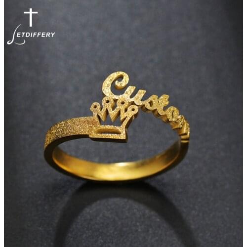 Letdiffery Custom Crown Name Rings Golden Frosted Stainless Steel Women Ring Personlized Jewely For Girlfriend Gifts Dropshiping