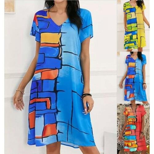 African Dresses for Women 2021 Summer African Women V-neck Printing Plus Size Dress African Clothes S-5XL American Clothing