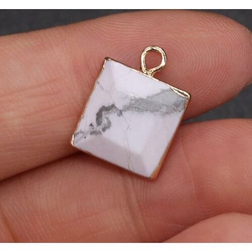 Natural Stone Pendant Square White Turquoises Plated Pendant Necklace for DIY Jewelry Best Birthday Gift Size 12x16mm
