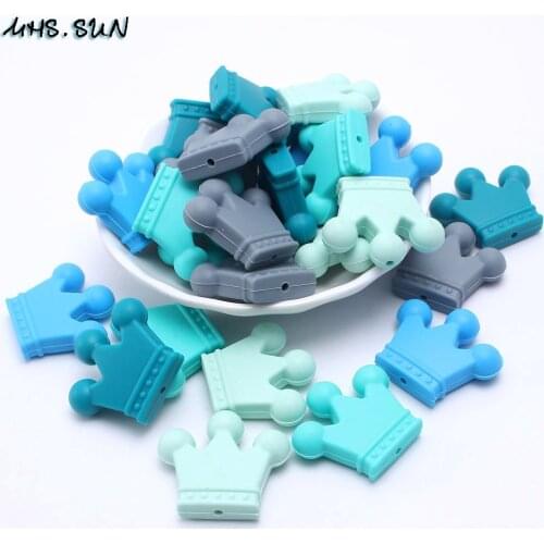 MHS.SUN Cute Crown Shape Silicone Teething Beads Blue Style Loose Silicone Nursing Beads For Infants Necklace Making Toy