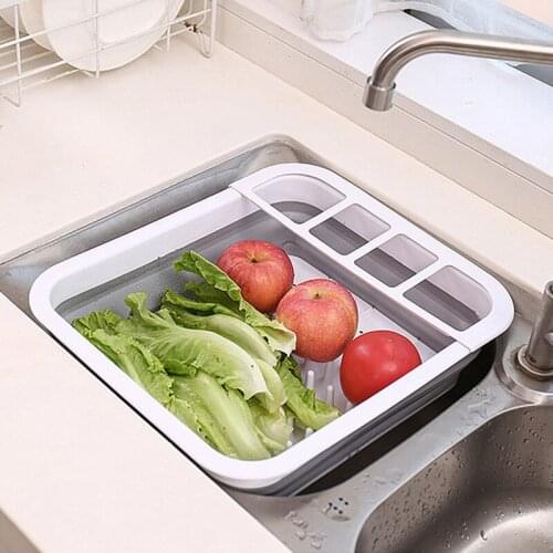 Multifunctional Telescopic Sink Folding Vegetable Basket Dish Drain Storage Rack Kitchen Storage Basket Bowl Rack Shelf