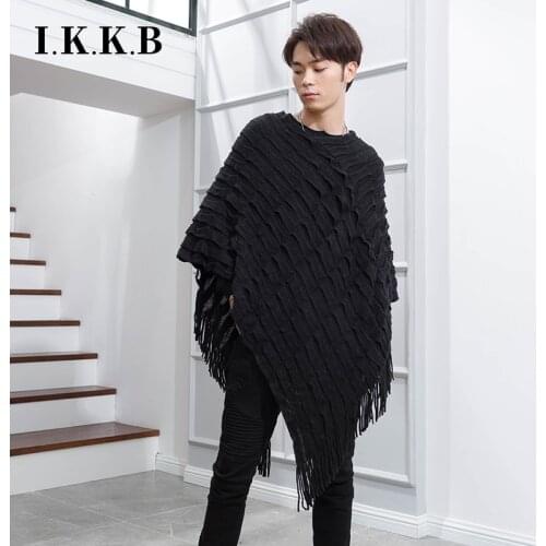 Shawl mens Korean fashionable and handsome knitted sweater cape with tassel round neck