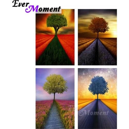Ever Moment Diamants Painting Set Tree Colorful Sky Nature Scenery Art Full Square Rhinestone Kits Home Decoration ASF2184