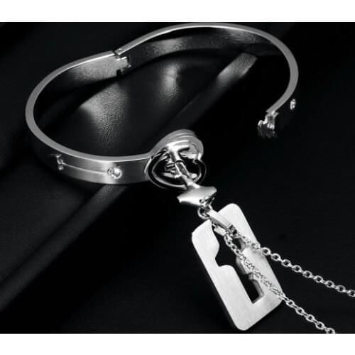 Paired Lock Key Couple Necklace Bracelet Set For Lovers Best Friends Titanium Steel Fashion Jewelry Sets For Women Men
