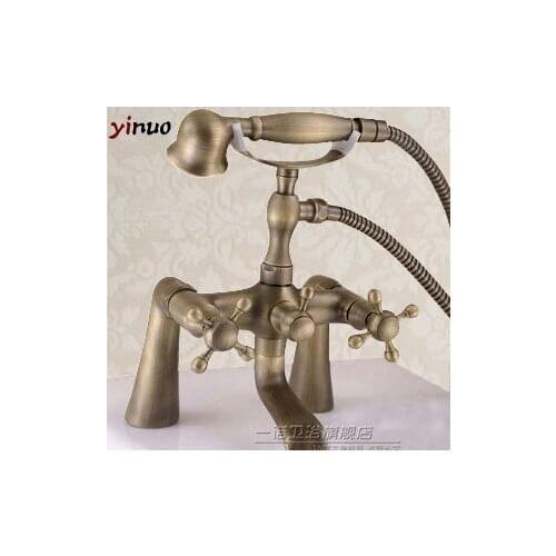 Bathroom Shower Faucet Set Wall Mounted Antique Copper Phone Style Ceramic Handheld Shower Single Handle