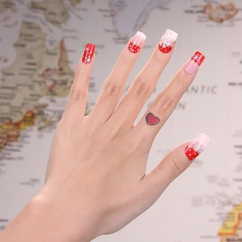 24Pcs/box back Adhesive False Nails Red Pink Style Xmas Snowflake Full Cover Fake Nail Art Tips Christmas Gift Decorations TY