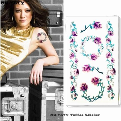 Nu-TATY Purple flowers Temporary Tattoo Body Art Arm Flash Tattoo Stickers 17*10cm Waterproof Fake Henna Painless Tattoo Sticker