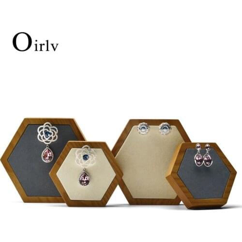 Oirlv 2 Pcs /Set Rhombus Solid Wood Octagon Earrings Display Stand Bracelet Holder Jewelry Display Props Organizer