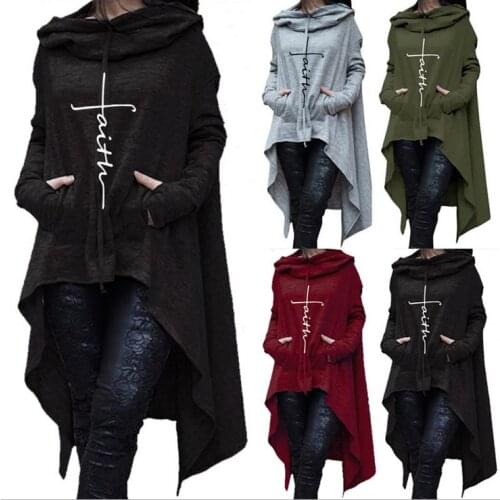 Autumn Women Hoodies Sweatshirts Casual Baggy Long Sleeve Hooded Irregular Hem Pocket Pullover Outwear Hooded Sweatshirt