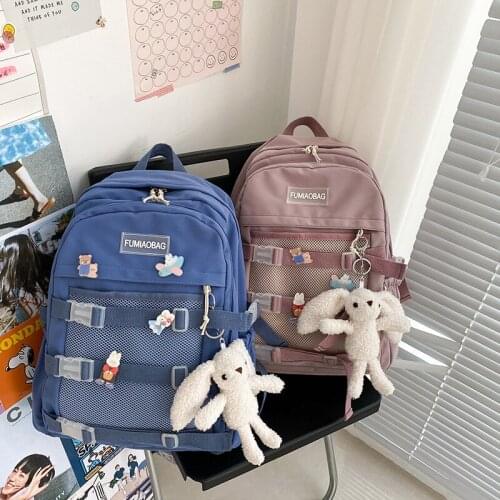 Large Capacity Backpack For Students High Quality College Teenages Girls School Bookbags Travel Backpacks With Pendant Badge New